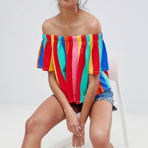 ASOS Tops - ASOS Bright Stripe Off Shoulder Top Size 14